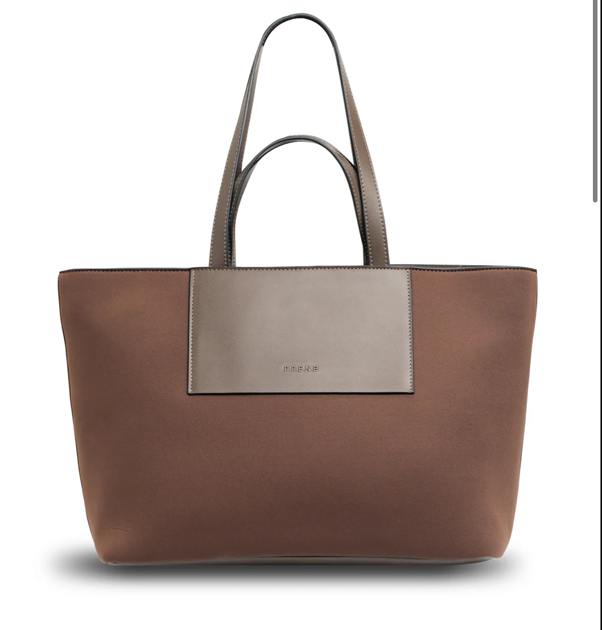 Front view of Prene The Blake Tote Bag in Expresso Brown with smooth neoprene finish