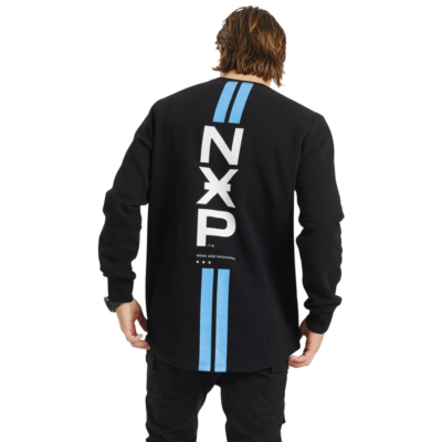 NXP Vault Dual Curved Sweater – black crewneck with curved hem and NXP chest branding back