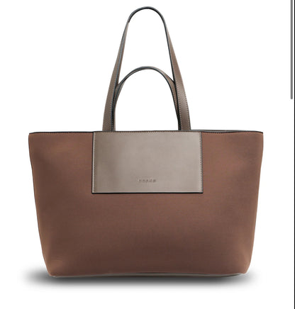 Front view of Prene The Blake Tote Bag in Expresso Brown with smooth neoprene finish