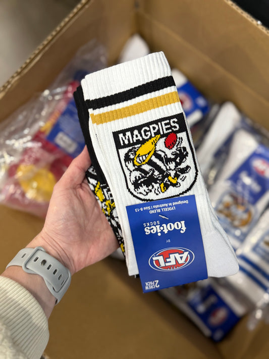 Foot-ies Collingwood Magpies Retro Sneaker Socks 2pk