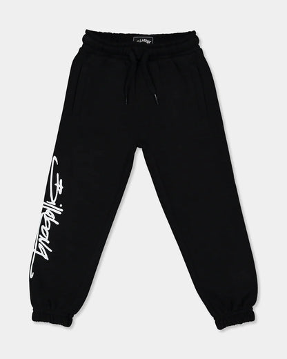 Billabong Logo Track Pants in black with elastic cuffs and logo print on the leg