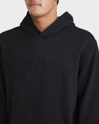 Close-up of tonal embossed Billabong logo on hoodie