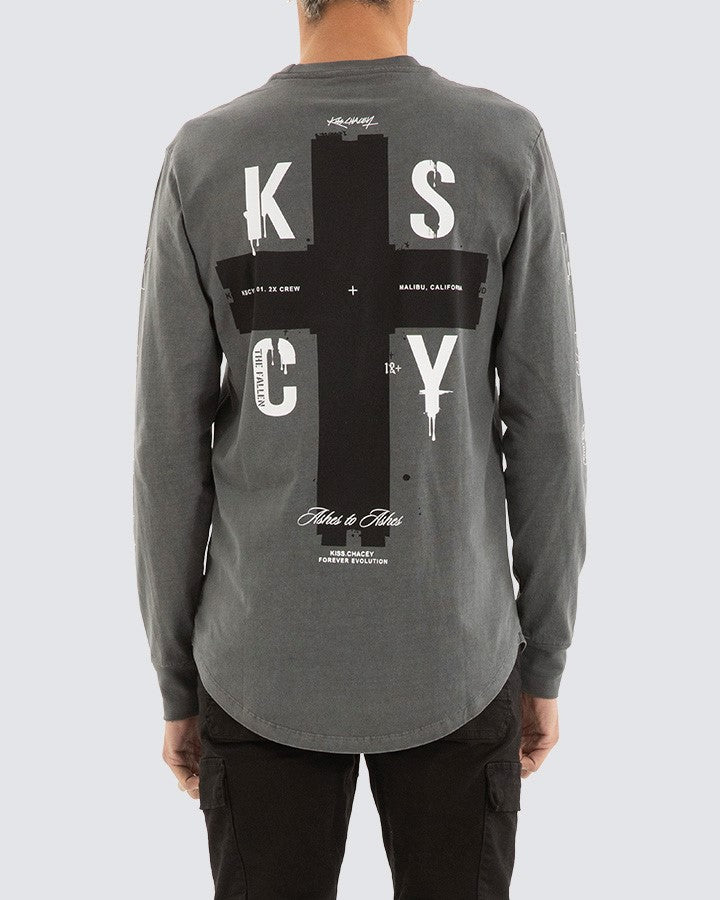 Back view showing bold graphic print and relaxed fit