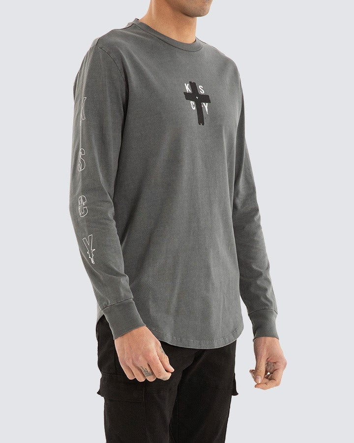  Front view of Kiss Chacey Cautious Long Sleeve Tee with curved hem