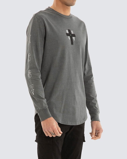 Front view of Kiss Chacey Cautious Long Sleeve Tee with curved hem