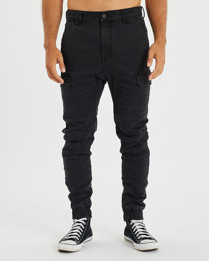 SCY Salem Cargo Jogger Pant in black with cuffed hem and cargo pocket detail