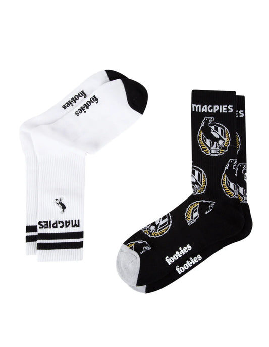 Footies Collingwood Magpies Mascot Sneaker Socks 2pk