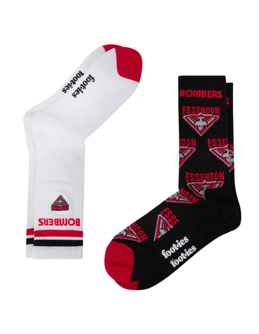 Footies Essendon Bombers Mascot Sneaker Socks 2pk