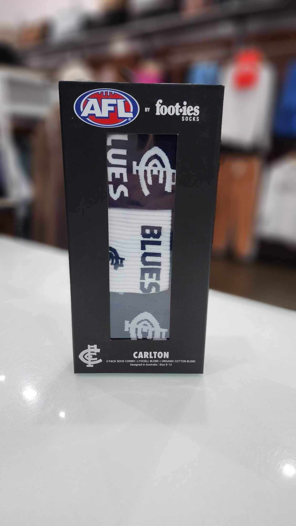 Footies Carlton Blues 3pk Comb Socks