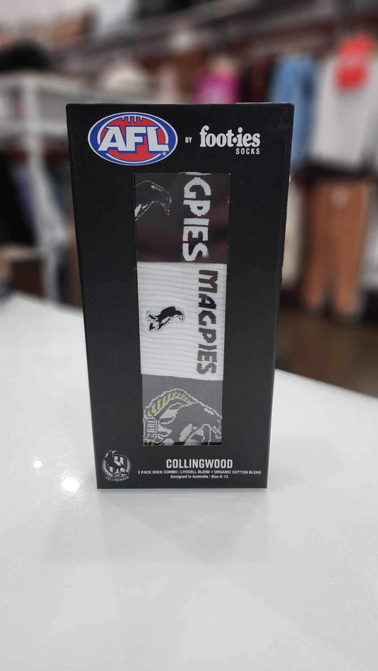 Footies Collingwood Magpies 3pk Combo Socks