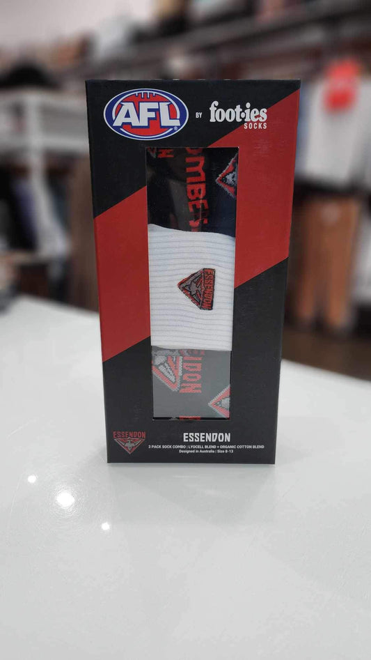 Footies Essendon Bombers 3pk Combo Socks