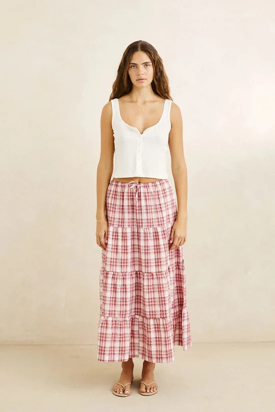 Rhythm Chelsea Check Tiered Maxi Skirt