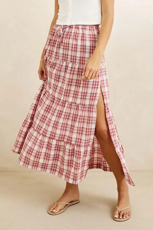Rhythm Chelsea Check Tiered Maxi Skirt